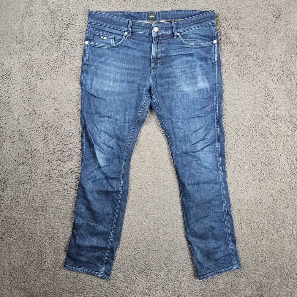 BOSS Hugo Boss Delaware Slim Fit Cashmere Touch Denim Dark Blue Jeans Mens 36x31